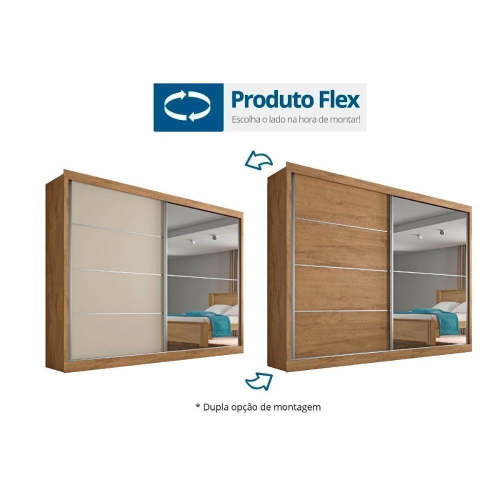 Guarda Roupa Casal 2 Portas de Correr e 4 Gavetas c/ 1 Espelho Verona Plus Amêndoa/Off White - Europa - 1