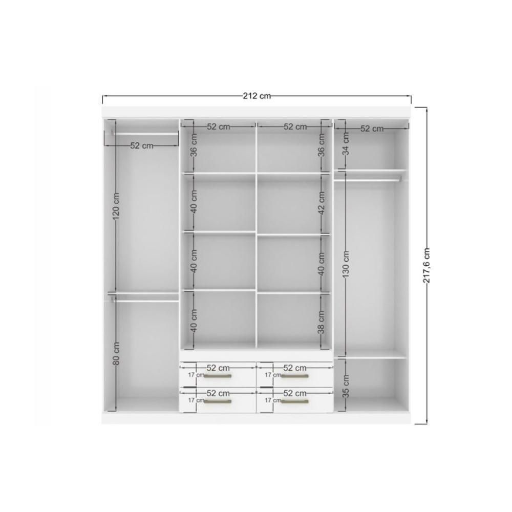 Guarda Roupa 8 Portas  e 4 Gavetas c/ Espelho Nápoles Branco - Santos Andirá - 3