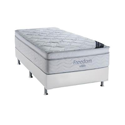 Cama Box Solteiro: Colchão Molas SuperPocket Ensacadas Ortobom  Freedom Visco + Base CRC Courano White(88x188)