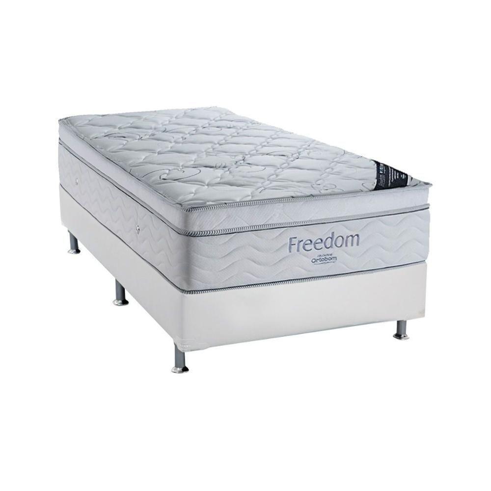 Cama Box Solteiro: Colchão Molas Ortobom SuperPocket Freedom Visco + Base CRC Courano White(88x188) - 1