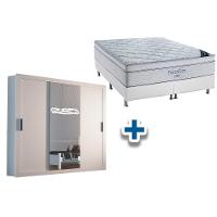 Cama Box Casal + Colchão Freedom Ortobom + Guarda Roupa Veneza Luxo Branco - 1