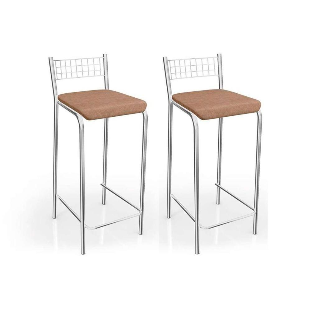 Kit 2 Banquetas Sala Jantar Gênova 1B705CR 2 Un Cromado/Linho Capuccino - Kappesberg - 1