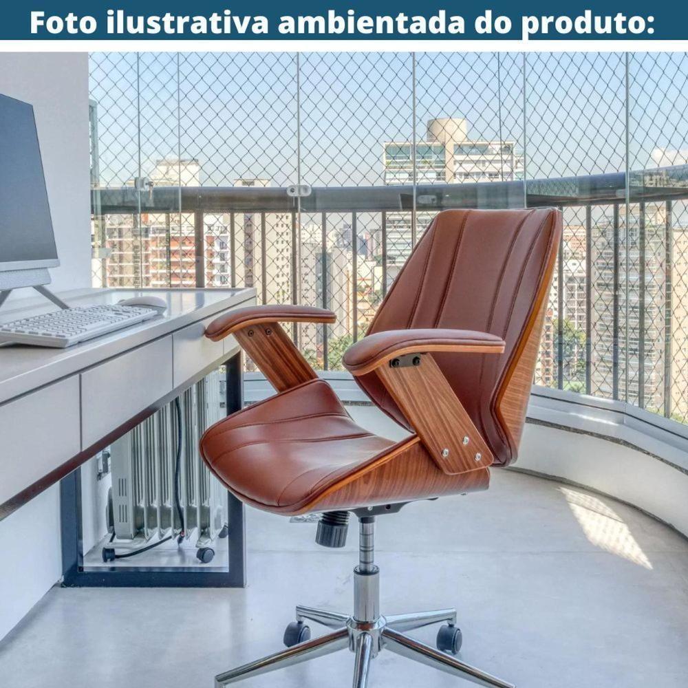 Cadeira Giratória Kopenhagen Bergen Lisboa Fratini Em Madeira Revestida Em Pu Marrom Base Rodízio - 2
