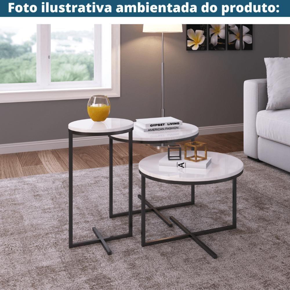 Mesa Lateral Redonda Volpi Artesano 56 Cm (altura) Em Mdp Branco Estrutura Metálica Em Aço Preta - 2