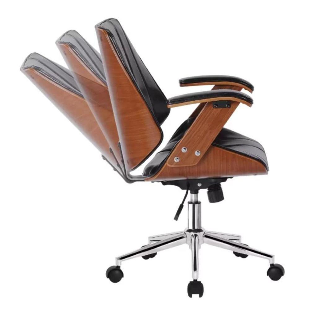 Cadeira Giratória Kopenhagen Bergen Lisboa Fratini Em Madeira Revestida Em Pu Preto Base Rodízio - 6