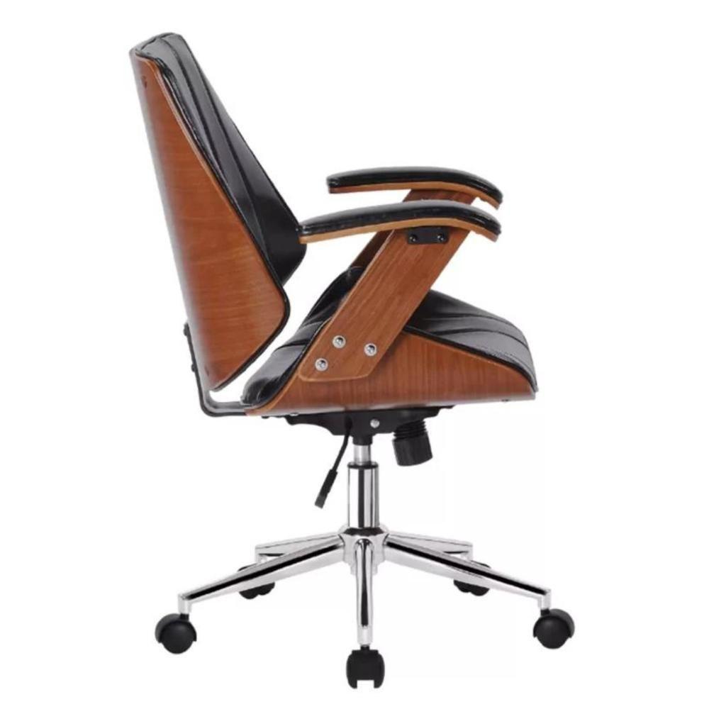 Cadeira Giratória Kopenhagen Bergen Lisboa Fratini Em Madeira Revestida Em Pu Preto Base Rodízio - 7