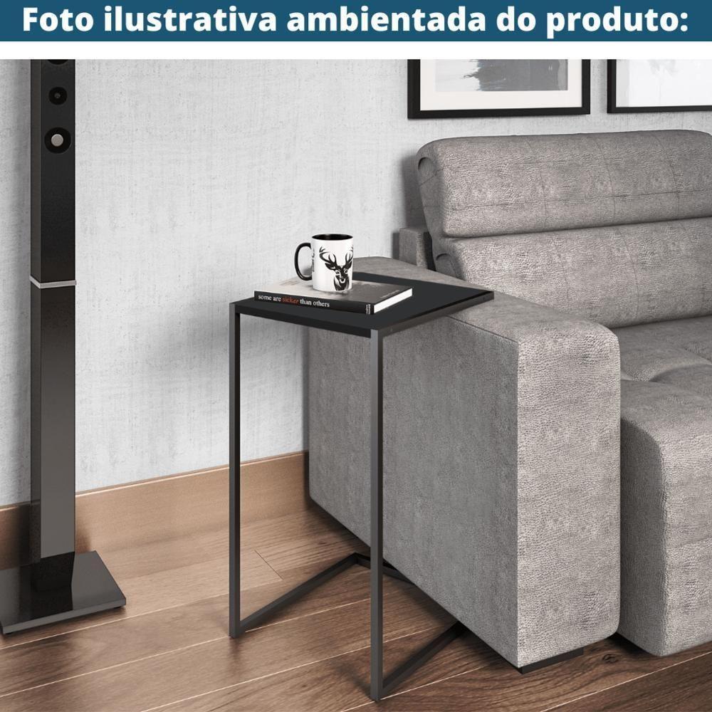 Mesa Lateral Retangular Artesano 64 Cm (altura) Em Mdp Preto Estrutura Metálica Em Aço Prato - 2