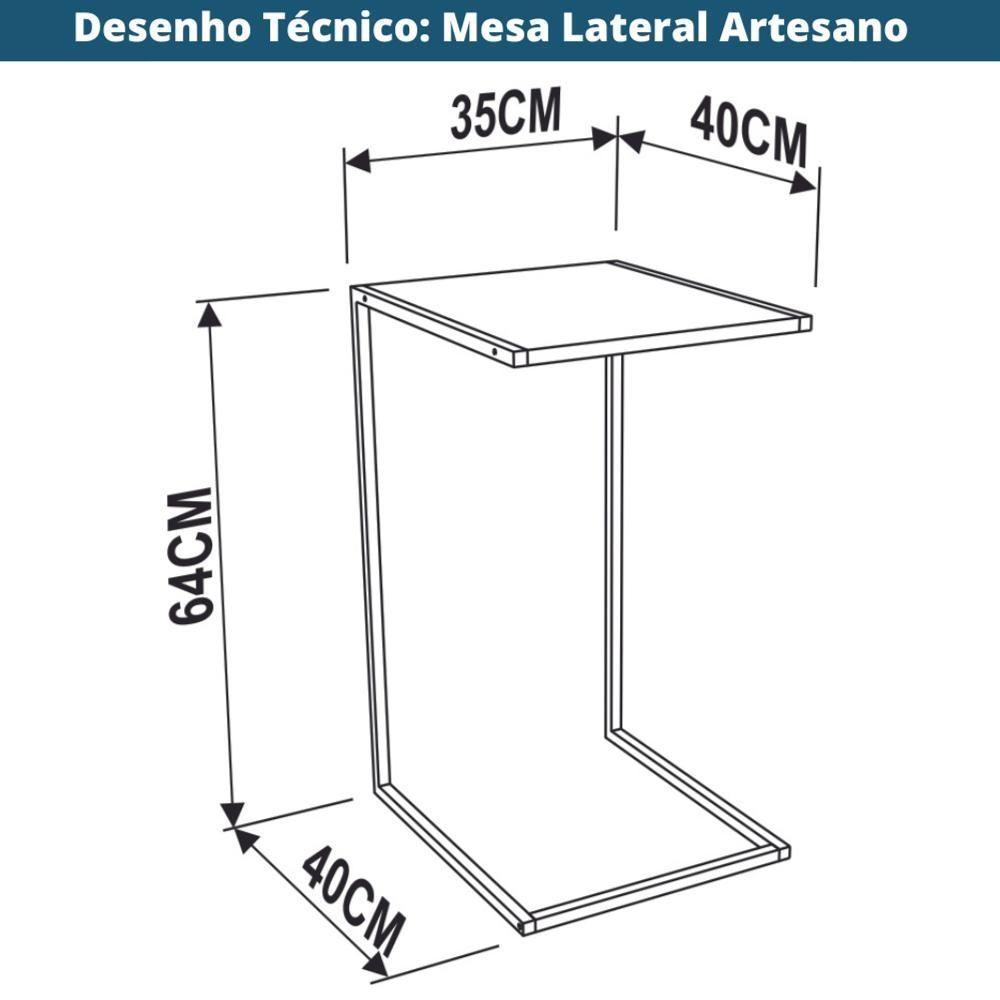 Mesa Lateral Retangular Artesano 64 Cm (altura) Em Mdp Preto Estrutura Metálica Em Aço Prato - 3