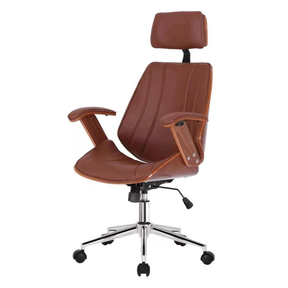 Cadeira Giratória Kopenhagen Bergen Lisboa Fratini Em Madeira Revestida Em Pu Marrom Base Rodízio - 1