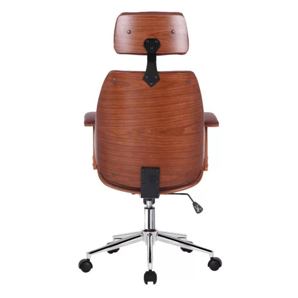 Cadeira Giratória Kopenhagen Bergen Lisboa Fratini Em Madeira Revestida Em Pu Marrom Base Rodízio - 3