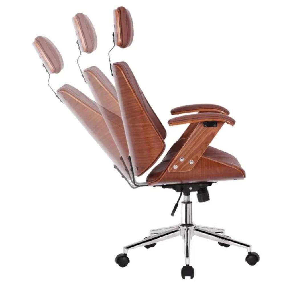 Cadeira Giratória Kopenhagen Bergen Lisboa Fratini Em Madeira Revestida Em Pu Marrom Base Rodízio - 4