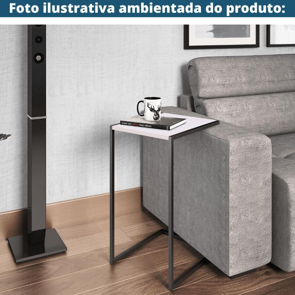 Mesa Lateral Retangular Artesano 64 Cm (altura) Em Mdp Branco Estrutura Metálica Em Aço Preta - 2