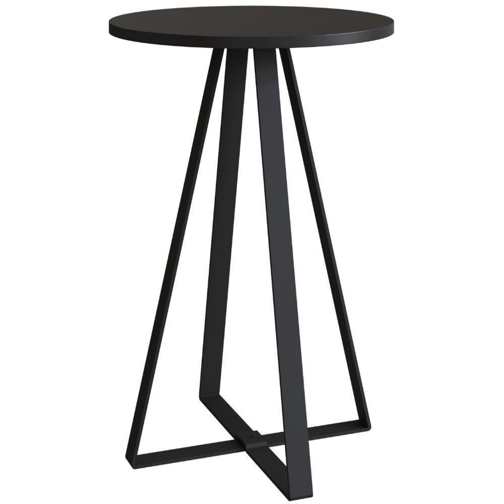Mesa Lateral Redonda Industrial Artesano 40 Cm (largura) Em Mdp Preto Estrutura Metalica Aço Preto - 1