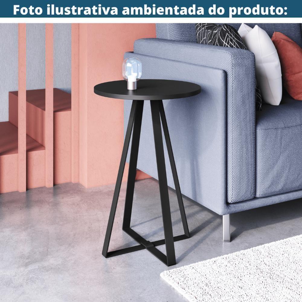 Mesa Lateral Redonda Industrial Artesano 40 Cm (largura) Em Mdp Preto Estrutura Metalica Aço Preto - 2