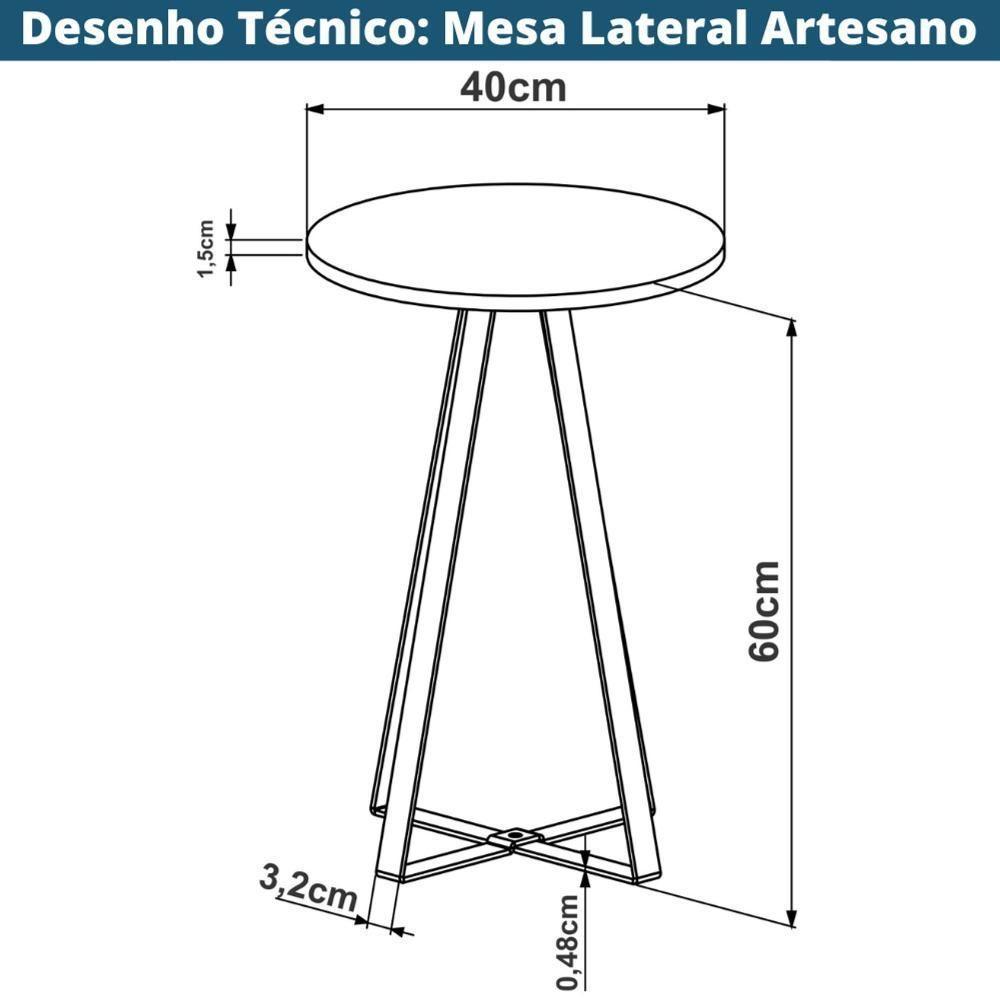 Mesa Lateral Redonda Industrial Artesano 40 Cm (largura) Em Mdp Preto Estrutura Metalica Aço Preto - 3