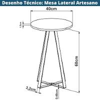 Mesa Lateral Redonda Industrial Artesano 40 Cm (largura) Em Mdp Preto Estrutura Metalica Aço Preto - 3