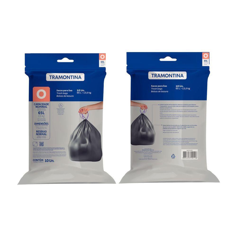 Saco Plástico De Lixo Com Alça Para Fechamento 65 Litros (o) Para Lixeiras Tramontina - 1