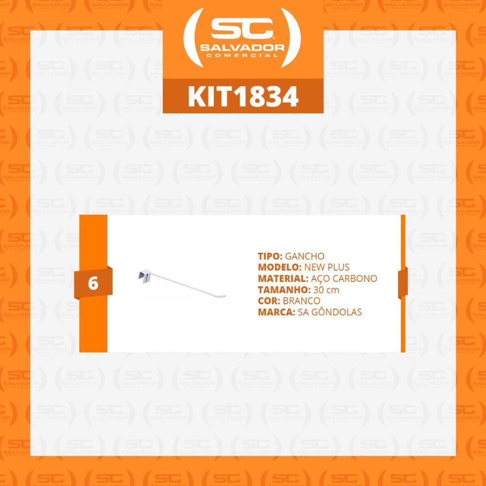 Kit - 6 Ganchos Simples 30cm Branco Para Gôndolas New Plus - Sa Gôndolas - 3