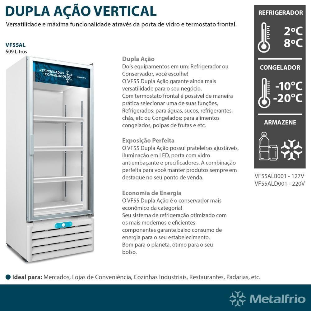 Freezer Conservador Vertical 127v Dupla Ação Porta De Vidro 490 Litros Vf55al - Metalfrio 127v - 8