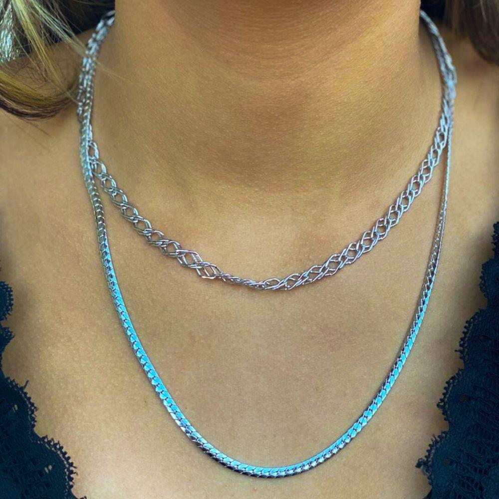 Colar Duplo Com Correntes Grossas Folheado Em Ródio Branco - 2