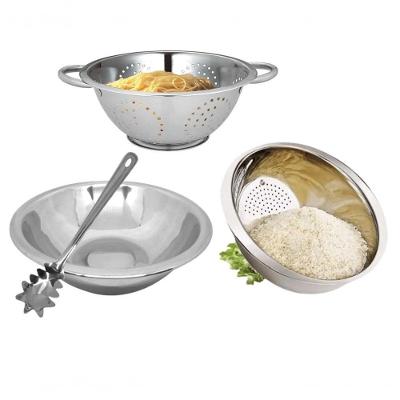Kit Aço Inox Para Massa Arroz 4pçs Escorredor Bowl Colher