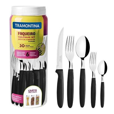 Faqueiro Ipanema 30 Peças Aço Inox com Cabos de Polipropileno Preto Tramontina