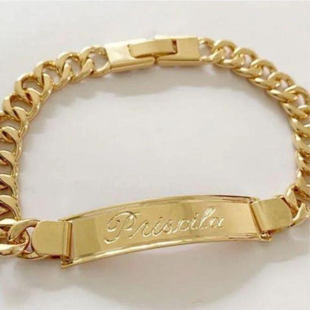 Pulseira Chapa Personalizada Banhada A Ouro - 1
