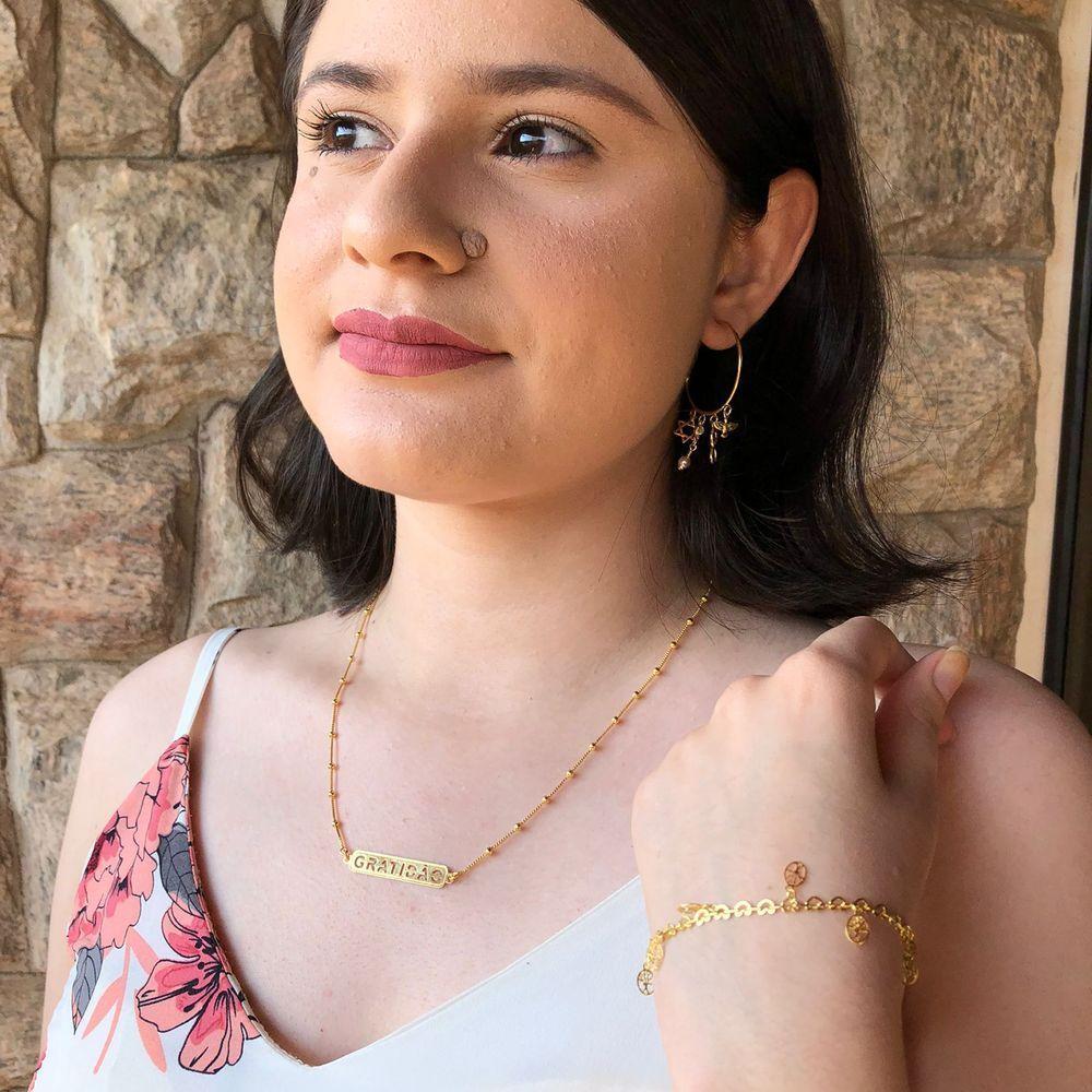 Pulseira Com Pequenos Pingentes De Árvore Da Vida Folheado E - 2