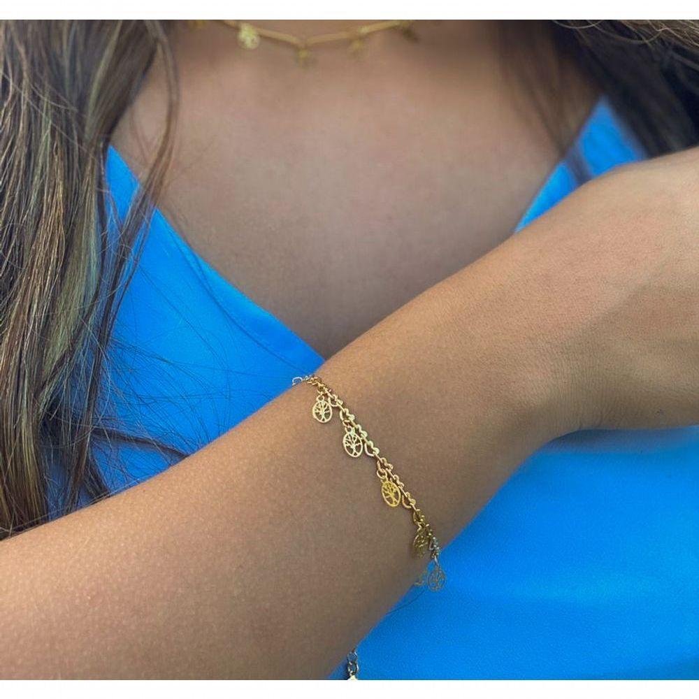 Pulseira Com Pequenos Pingentes De Árvore Da Vida Folheado E - 4