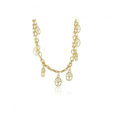 Pulseira Com Pequenos Pingentes De Árvore Da Vida Folheado E