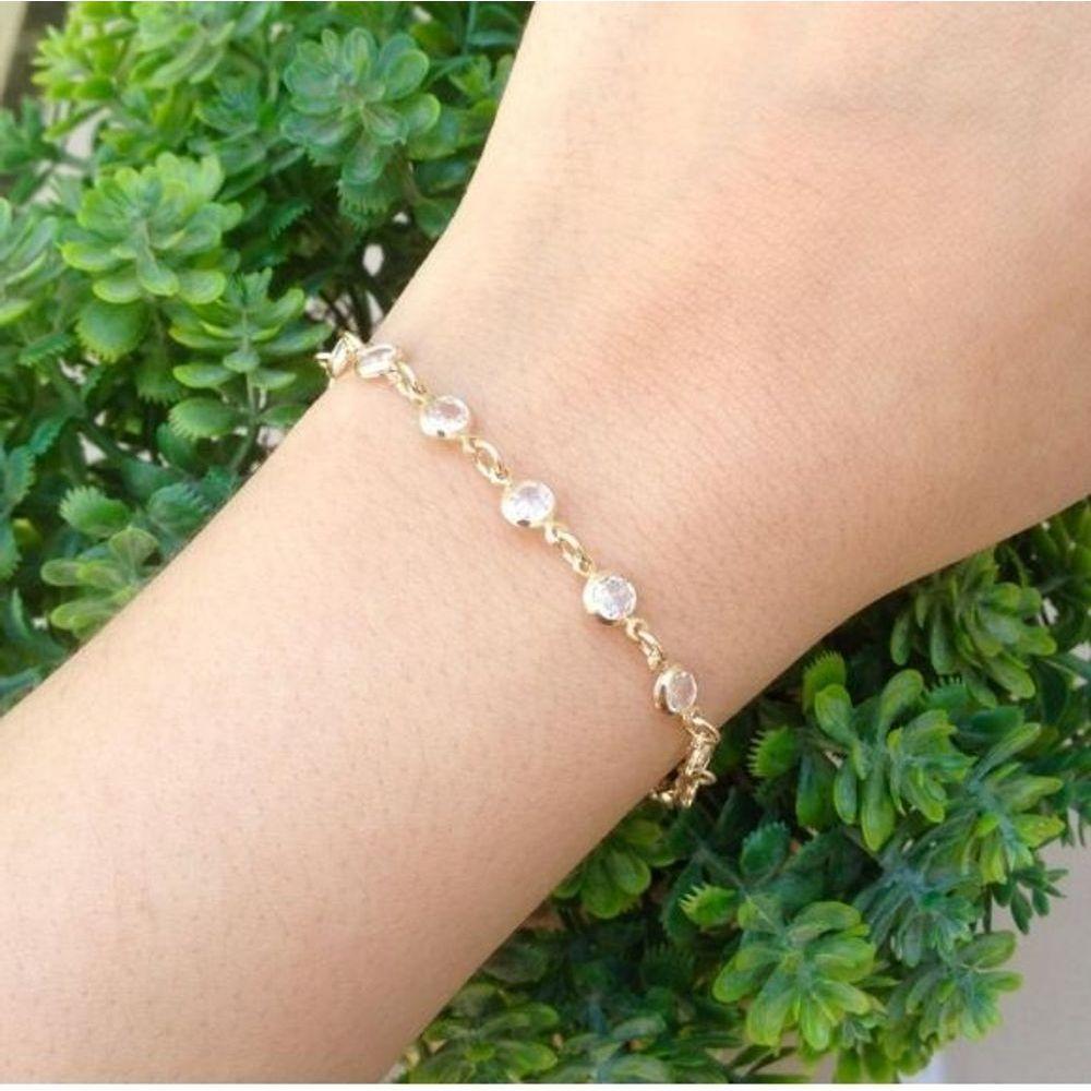 Pulseira Ponto De Luz Pedrinhas Cristais Banho De Ouro F. 8.4 - 1