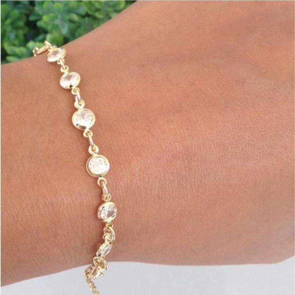 Pulseira Ponto De Luz Pedrinhas Cristais Banho De Ouro F. 8.4 - 3