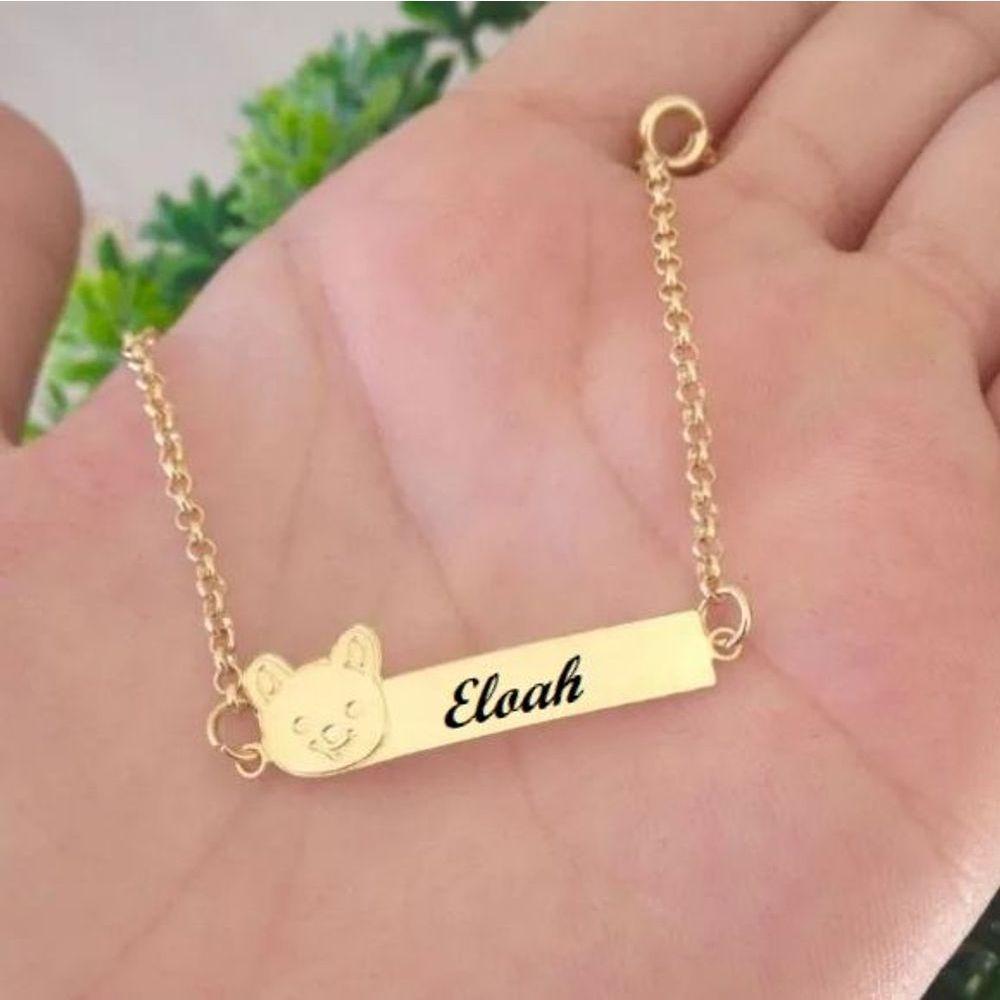 Pulseira Infantil Chapinha Com Ursinho Em Banho De Ouro - 1