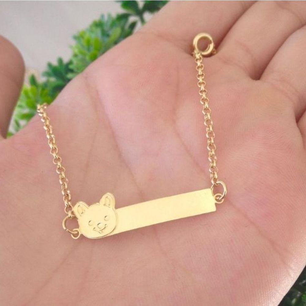 Pulseira Infantil Chapinha Com Ursinho Em Banho De Ouro - 2