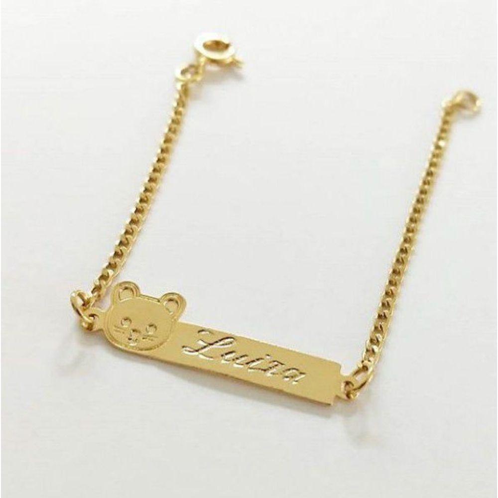 Pulseira Infantil Chapinha Com Ursinho Em Banho De Ouro - 3