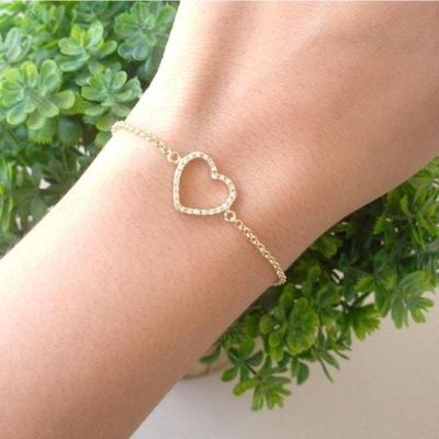 Pulseira Coração Vazado Bordas Cravejadas Banho De Ouro