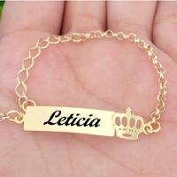 Pulseira Chapinha Infantil Coroa Elo Português Banho De Ouro F 5.8 - 1