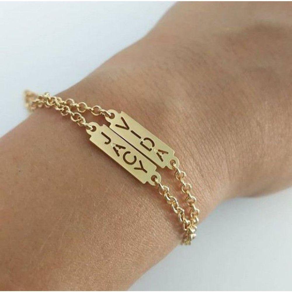 Pulseira Personalizada Duas Plaquinhas Banhada A Ouro - 1