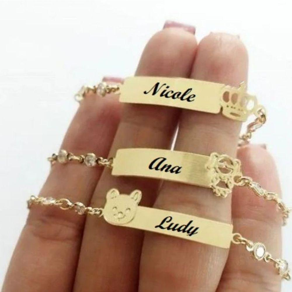 Pulseira Chapinha Infantil Elos Ponto De Luz Opções Banho De Ouro - 1