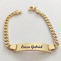 Pulseira Infantil Chapinha Groumet Em Banho De Ouro - 1