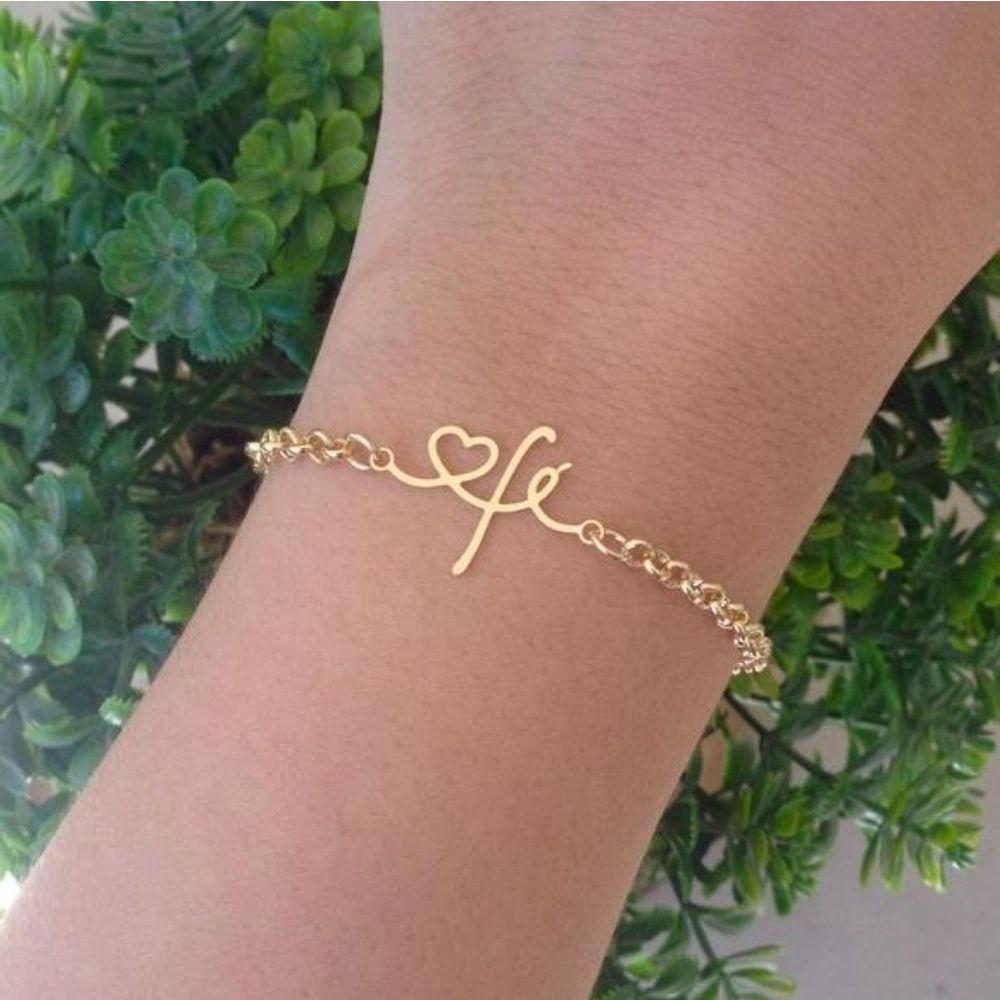 Pulseira Coração + Fé Banhado A Ouro - 1