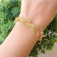 Pulseira Com Várias Folha E Ponto De Luz Banhada A Ouro - 4