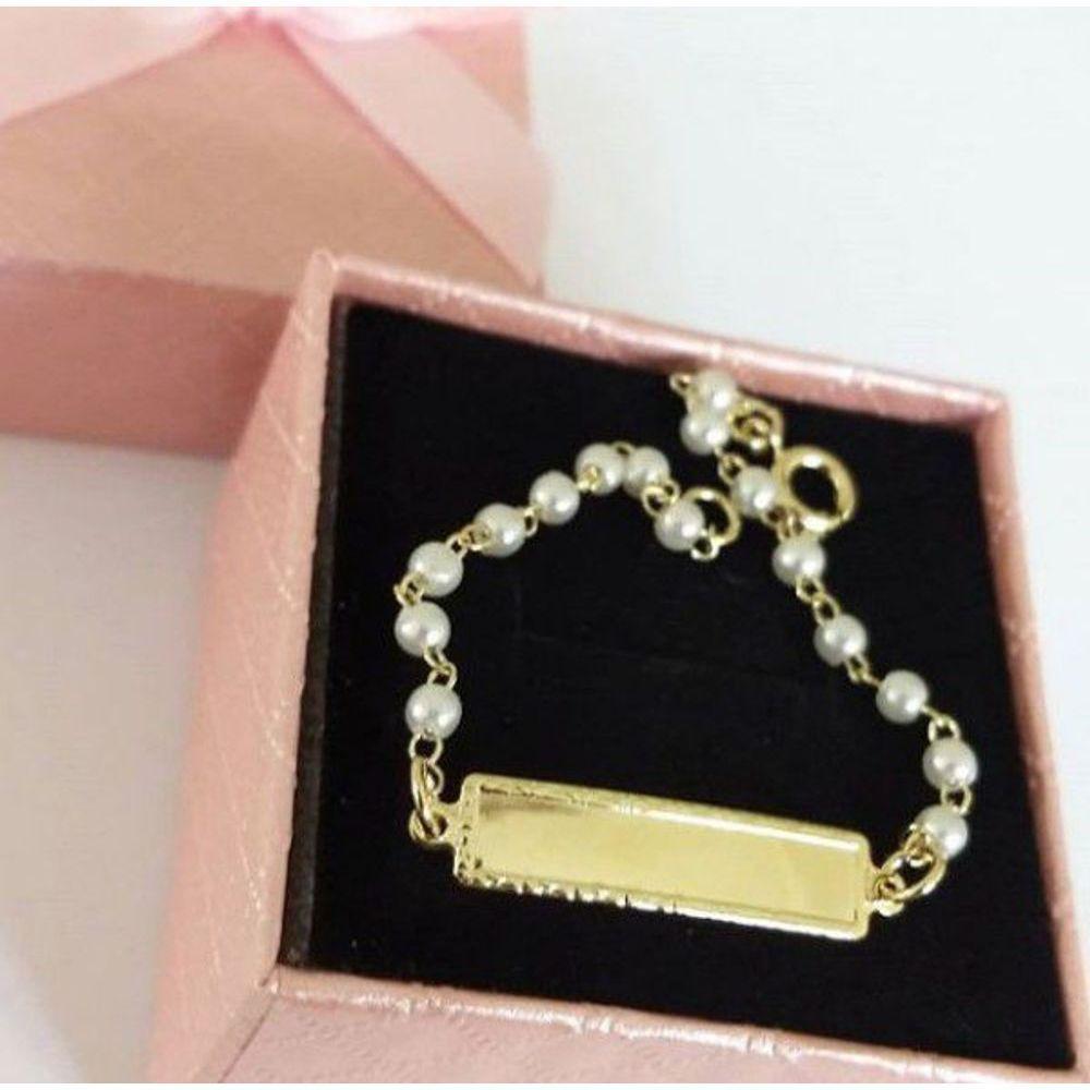 Pulseira Infantil Chapinha Lisa Pérolas Em Banho De Ouro F 6.6 - 2