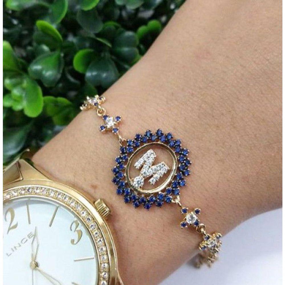 Pulseira Letra Inicial Cravejado Com Zircônias Banhado A Ouro - 1