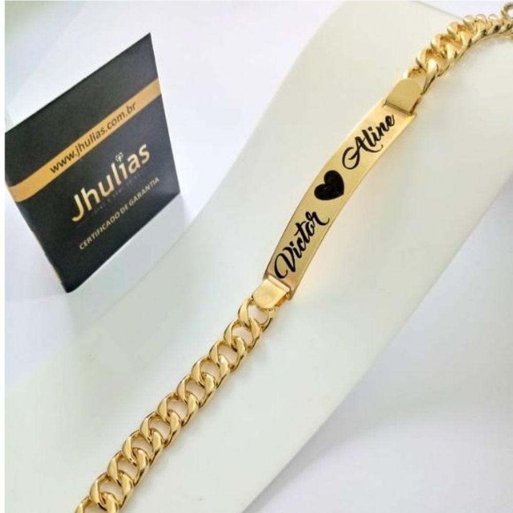 Pulseira De Chapa Com Gravação A Laser Banhado A Ouro - 2