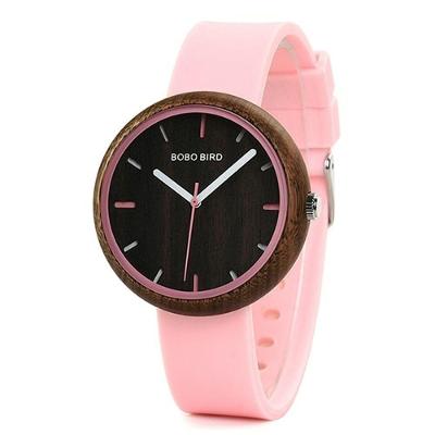 Relógio Feminino Bobo Bird Madeira Wr28 Não à Prova D' água Rosa