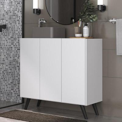 Gabinete Banheiro 3 Portas Retrô 90Cm Multimóveis Mp5030 Branco/Preto