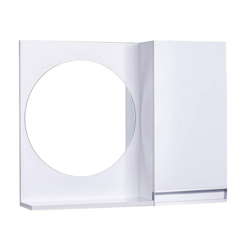 Espelho Redondo para Banheiro com Armário Branco com Puxador - 1