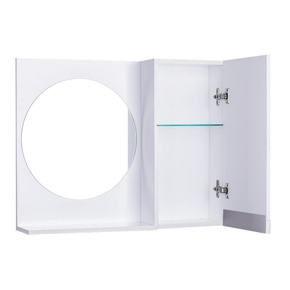 Espelho Redondo para Banheiro com Armário Branco com Puxador - 2