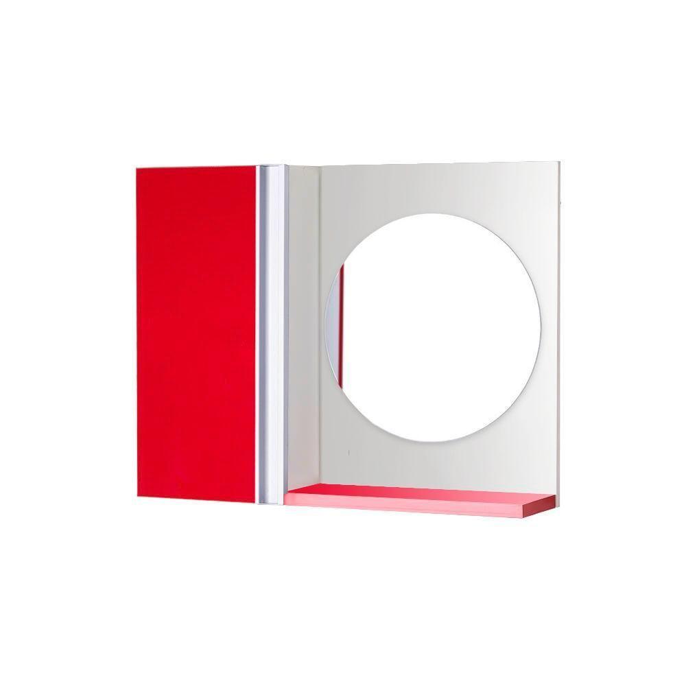 Armário Banheiro com Espelho Redondo Vermelho Barra Vertical - 1
